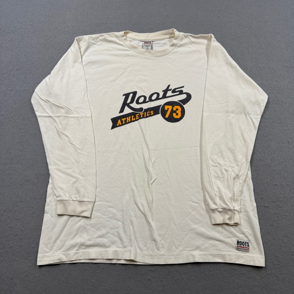 Y2K Roots Athletics T-Shirt Men's Large White Relaxed Fit Long Sleeve Canada